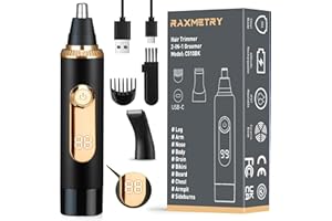 RAXMETRY Cortapelos nariz para hombre, 2 en 1 con indicador de batería LED, recortador de nariz, recortador de vello facial para hombres y mujeres, USB-C recargable, IPX7, cuchillas dobles sin dolor