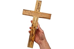 Lunexus Olivenholz Kreuz 30 cm - Handgefertigt in Bethlehem - Gesegnet mit Weihezertifikat Christliches Wandkreuz - Geschenk zur Taufe, Kommunion, Firmung - Kreuz Holz für Wand & Deko