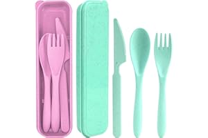 SOWBUD Travel Cutlery Set 2 Pcak, Portable Camping Cutlery Set, Reusable Travel Knife Fork Spoon Set with Case, Travel Utensils for School Picnic Camping Outdoor, Biodegradable Eco Friendly Tableware