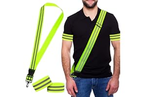 COSYSPARKS Cinturón Reflectante de Alta Visibilidad, Alto Cinturones Reflectantes con 2 Pulseras Ajustables Alta Visibilidad Cinturón para Trotar Caminar Bicicleta(3 Piezas)