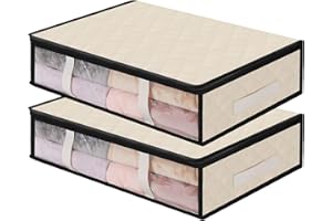 AiQInu Sac de rangement sous lit, Lot de 2 rangement sous lit Pliable Closet Organizer Sac Souple Grande Capacité avec Fenêtre Transparente Poignées Renforcées Organisateur à Glissière Non-tissé