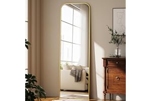 ‎KOONMI Koonmi Top Gebogene Ecken Standspiegel 52x142 cm, Ganzkörperspiegel bruchsicher Boden Körper Spiegel in voller Länge Modern Wundervoll für Wohnzimmer Schlafzimmer Flur, Gold
