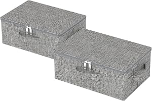 ENUMAIL Underbed Storage Box Bins with Lid, Foldable Blanket Bags, Home Basket Container for Organizing Clothes, Shoes, Pillows, 38x26x15cm, Grey, 2 Pack