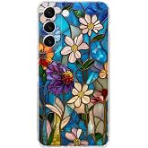 PrintiFy Samsung Galaxy S22 ile Uyumlu Vitray Mavi Bahar Tasarımlı Şeffaf Silikon Kılıf