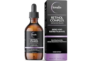 KREALIS 100ml - Retinolo Viso Completo con Niacinamide, Acido Ialuronico e Vitamina C, Siero Retinolo Idratante, Siero Viso, Antirughe, Antimacchia