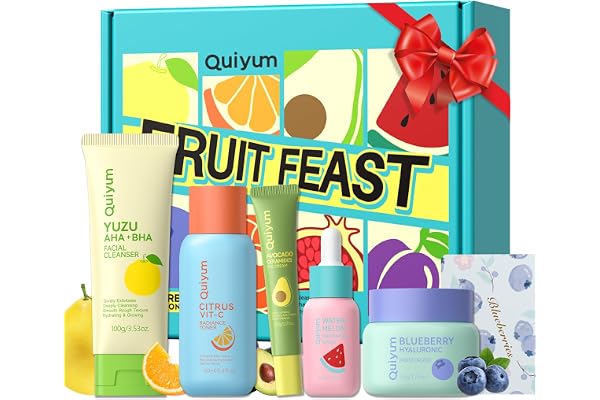 QUIYUM Coffret Soins Visage aux Fruits, Coffret Cadeau pour Femmes et Adolescents, Skincare Routine Hydratant, Hydratation Intense et Éclat Naturel, Adapté à Tous les Types de Peau