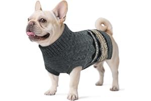 Hjumarayan Fair Isle Dog Jumper - Winter Knit Sweater with Harness Hole Stretchy Easy On/Off Christmas Jumper for Small Medium Dogs(2–54LB), Warm French Bulldog Clothes Grey L