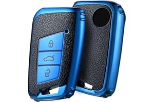 OATSBASF Etui na kluczyki samochodowe kompatybilne z VW Passat B8, SEAT, CC, Golf 7, Tiguan, MK2, Jetta, Skoda 3 przyciski (niebieski)