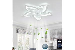 ‎YOLEDY YOLEDY Deckenventilator mit Beleuchtung, LED Lampe mit Ventilator Leise, Reversibel DC Motor, Dimmbar, Intelligente Deckenleuchte mit Ventilator Kompatibel mit Alexa und Google Assistent, Weiß