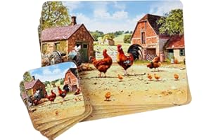 TAMERSGIFTS Sets of 4 Placemats with 4 Matching Coasters (Farmyard Cockerel PLACEMAT & COASTERS)