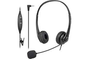 Voistek Casque de téléphone à double oreille, 2,5 mm, avec réduction du bruit et microphone boom pour la plupart des téléphones sans fil