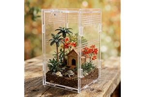 LETCDFER Jumping Spider Enclosure, Reptile Breeding Box, Acrylic Tarantula Enclosure, Transparent Insect Terrarium for Tarantula, Snail, Praying Mantis, Frog, and Small Reptiles (12x12x20cm)