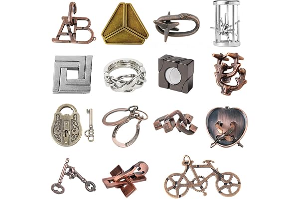 Holzsammlung Casse-tête en Métal Set 15 Pièces,Jouet de Puzzle en Métal,Jouets d'intelligence éducative,IQ Test Disentanglement Puzzles,Jouets pour des Enfants et des Adolescents#01