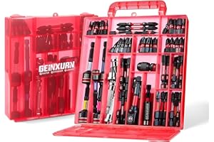 Geinxurn Lot de 99 Embouts de Vissage (Torx, Cruciforme, PZ, Hex, SL), en Acier S2 Magnétique, avec Porte-embout, Adaptateur, Clé à Douille, Embout PH2 avec butée de profondeur avec Boîte de Rouge