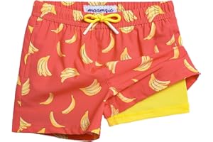MaaMgic Boys Swimming Shorts 2 in 1 Boxer Brief Compression Liner Toddler Swim Trunks Stretchy Quick Dry Anti Chafe Swimsuits with Pockets