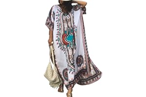 Bsubseach Caftan Femme Robe de Plage Grande Taille Manches Courtes Kaftan Longue Tunique Djellaba Holiday Wear Casualwear