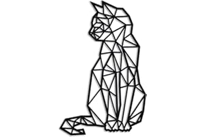 Pet-Jos Cat Wall Decoration 40 cm Wooden Cat Wall Deco Geometric Ornaments Minimalist Wall Art Hanging Decoration, Black, 40 x 24.5 cm
