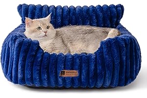 MEWOOFUN Dog Sofa Bed - Cat Beds for Indoor Cats Soft and Fluffy, Cat Sofa Bed Small Calming Dog Bed with Removable Washable Cover (Navy, 61x48x30)