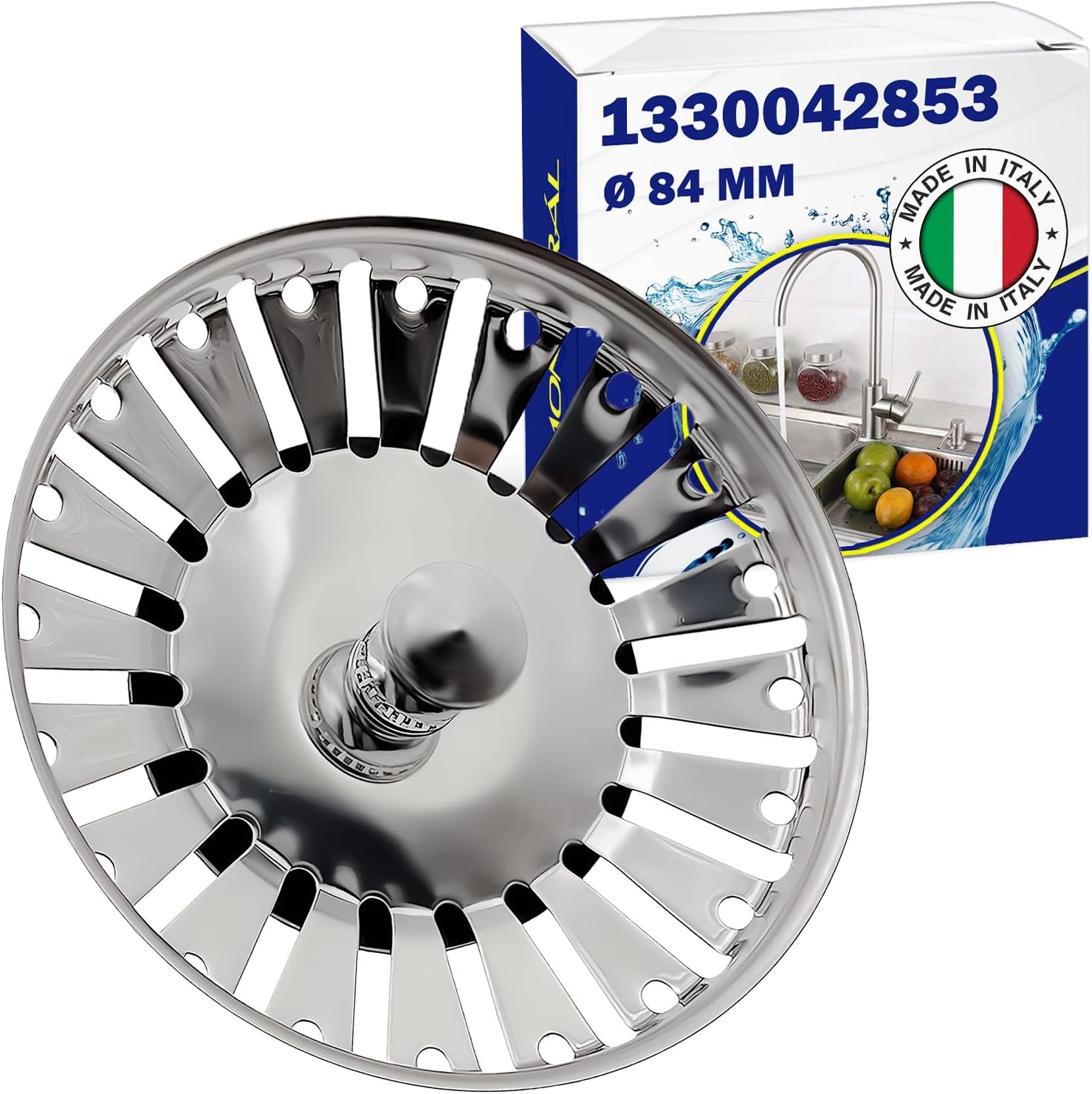 Tapon Fregadero Cocina Universal Ø 84 mm H 18 mm en Acero Inoxidable con Código Original 133.0042.853 1330042853 1330042867 1920059 para Franke - Made IN Italy - MONTERAL