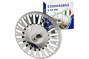 Tapon Fregadero Cocina Universal Ø 84 mm H 18 mm en Acero Inoxidable con Código Original 133.0042.853 1330042853 1330042867 1920059 para Franke - Made IN Italy - MONTERAL