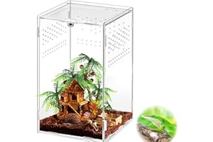 AMZTEMU Reptile Feeding Box, Terrarium Breeding Box, Mini reptile tank, Terrarium Kit for Spiderlings,Insect,Snail,Gecko,Bearded Dragon -Acrylic(12 * 12 * 20cm)