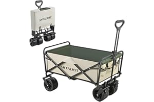 SHTALHST Festival Trolley on Wheels, 150L Folding Wagon Camping Cart with Adjustable Handle, Trolley Heavy Duty 175KG Capacity, Collapsible Trolley for Beach Shopping Outdoor Picnic Garden(Green)