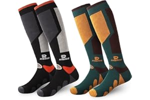 RIOROO Męskie skarpety narciarskie, 2 pary męskich wysokowydajnych termicznych podkolanówek zimowych do jazdy na nartach, sowboardach, wędrówek, spacerów, trekkingu, długich i ciepłych, amortyzowana podeszwa, oddychające, szybkoschnące