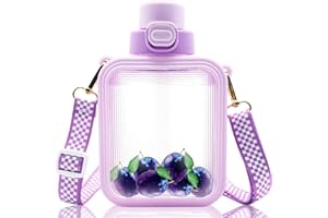 YODITI Botella de Agua Kawaii, Bonitas Botellas Agua Cuadradas con Pajita Y Correa Ajustable, Botella Deportiva para Mujer con Pegatina Dibujos Animados, Cantimplora Viaje Portátil para Regalos, 750Ml