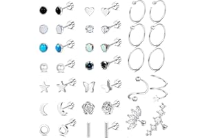 JeweBella 19 Paires Petite Boucles d'Oreilles Acier Chirurgical Femme Hypoallergénique Piercing Oreille Boucles d'Oreilles Cartilage Perle Turquoise CZ Clou d'Oreille Plat Ensemble Piercing Bijoux