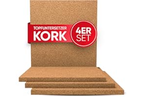 wortek Dessous de plat en liège - Dessous de plat pour casseroles, poêles, plats à four pour cuisine, plan de travail, raclette et set de casseroles - Dessous en liège carré I 19 cm