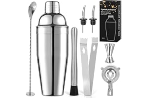 PQETBV 750 ML Bar Tool Set, 8 stück Edelstahl Cocktail Shaker Bar Set, Professionelles Cocktail Mixing Set, zum Mischen von Getränken, Zuhause, Bar, Party (Silber)