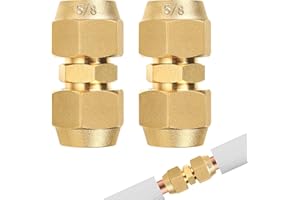 SUPAWAY 2 boquillas dobles para tubos de cobre de 5/8 pulgadas, conector de tubo de cobre de latón, extensión de tubo de cobre, sin soldadura, aire acondicionado, juego con 2 tuercas de unión(15,88mm)