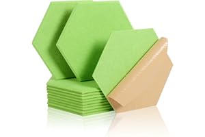 Rdutuok 12 Stück Selbstklebend Akustik Panel,30x26x1cm Hexagon Akustik Absorber Schallschutzplatten Akustikpaneele Wand für Tonstudio, Büro,Studio und Wanddekoration(Grün)