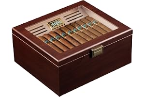 ProCase cigarr humidor av trä, med luftfuktare, cederträfoder, glasplatta, digital hygrometer stor