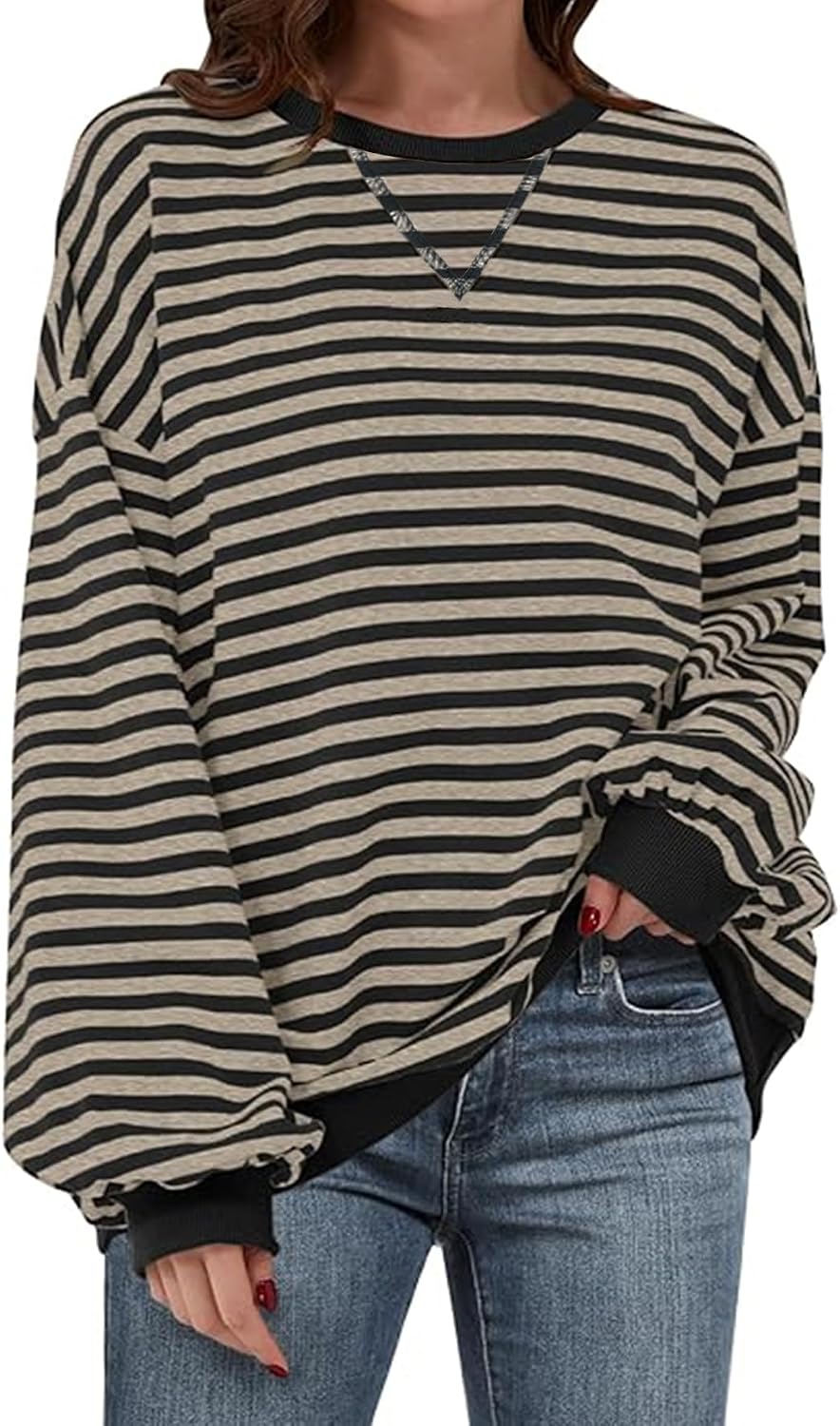 Sudadera a rayas de gran tamaño para mujer, manga larga, cuello redondo, moda de otoño 2026, ropa Y2K