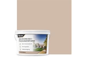 derendo Premium Silikonharz Fassadenfarbe Beige Wetterschutz Abperleffekt wie beim Lotus Blatt, inkl. Schutz vor Verunreinigungen durch hochwertige Silikonharz-Beschichtung Sandbeige, 2,5l