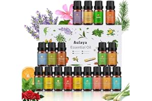 Aulaya Essential Oils for Diffusers for Home,Diffuser Oil 18x10mL Tea Tree,Lavender,Eucalyptus,Lemongrass,Rosemary,Orange,Mint,Lemon,Bergamot,Ylang-Ylang etc., Black