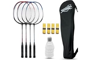 Magicorange Set di 4 racchette da badminton per giochi all'aperto, tra cui 4 racchette, 4 volani, 4 nastri di ricambio per impugnatura e 1 borsa per il trasporto