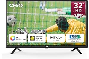 CHiQ L32G5W, TV 32 Pollici (80cm), HD, Tuner DVB-T2/S2, HEVC Main10, LED, USB media player, Dolby Audio