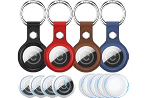 RFUNGUANGO Airtags Llavero Llavero, 4 Pack Funda de Cuero para Mujeres Hombres Niños con Apple Air Tag GPS Tracker Item Finders - Negro, marrón, Azul, Rojo