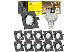 Bojim Spot LED Encastrable Noir Carré, 10x 6W Plafonnier Encastré GU10 Orientable 30° Blanc Naturel 4000K Lumière du jour Spot Encastré 550LM Luminaires Encastrés 82Ra, 68mm Spot de plafond