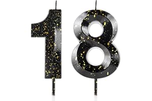 CXRYRZHE Number 18 Candles 18th Birthday Candles 3D Black Gold Happy Birthday Candle Premium Wax & 3D Diamond Design Cake Topper Decorations for Birthday Party Wedding Anniversary Celebration Supplie