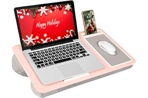 LapGear Biurko na kolana do domowego biura z osłoną urządzenia, podkładką pod mysz i uchwytem na telefon, różowe, pasuje do laptopów o przekątnej ekranu do 15,6", styl nr 91584
