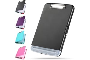 DMFLY Clipboard with Storage, Heavy Duty Clip Boards with Pen Holder, A4 Plastic Clipboards with Compartment, Holds 6+ Pencils and 200+ Sheets, Strong Clipboards with Low Profile Clip, Great for Work