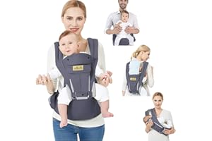 Viedouce Portabebe Ergonómico con Asiento/Puro algodón Ligero y Transpirable/Multiposición:Dorsal, Ventral, Ajustable para Recién Nacidos y Niños Pequeños de 3-48meses (3.5 a 20 Kg)