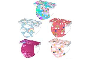 Qersh 50 Stück Kinder Einweg Einschulung Niedlich Cartoon Druck 3-lagig,lustiger Face Halstuch für Jungen und Mädchen Mund-Nasen-Schutz Atmungsaktiv