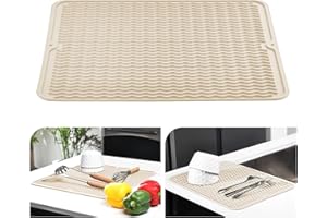 KitchenRaku Alfombrilla Escurreplatos de Silicona (Beige, 40x60cm)