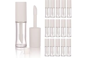 COSIDEA Lot de 15 tubes vides en PETG pour gloss à lèvres - 10 ml - Blanc - Avec pinceau épais - Applicateur pour huile de ricin, teinture, correcteur