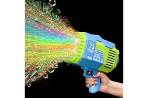 GEPROSMA Sparabolle Pistola Spara Bolle di Sapone Automatico Elettrico,Bazooka 73Fori/Luce/Ricaricabile Macchina Bolle di Sapone,Bambini Compleanno Festa Gadget/Matrimonio,XL Bubble Gun Machine Blaster