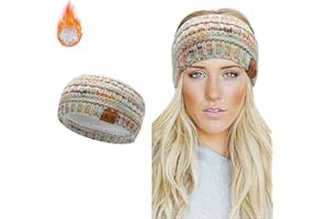 YOUGA DIRECT Winter Knitted Headband - Women Ear Warmer Chunky Crochet Braided Hair Band Wraps Turban Sports Yoga Hairband Fleece Lined Elastic Wide Headbands for Women UK (beige)